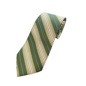 VTG Haband's Green Cream Blue Striped Tie Retro 80's 100% Polyester 3.5"